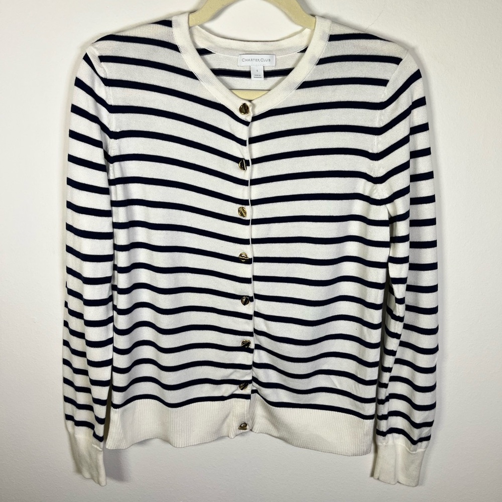 Charter Club Women's Striped Cardigan in Black and White